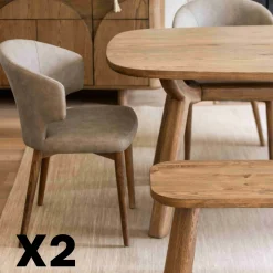 Chaise salle à manger taupe à pieds bois (lot de 2) KYOTO