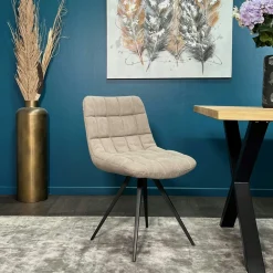 Chaise salle à manger tissu jeans sable (lot de 2)