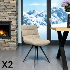 Chaise salle à manger tissu jeans sable (lot de 2)