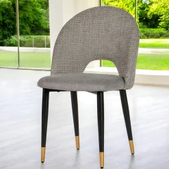 Chaise salle à manger tissu quadrillé gris (lot de 2) MALMOE