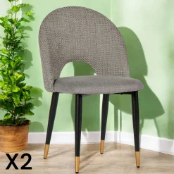 Chaise salle à manger tissu quadrillé gris (lot de 2) MALMOE