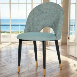 Chaise salle à manger tissu quadrillé bleu clair (lot de 2) MALMOE