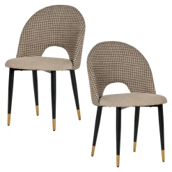 Chaise salle à manger tissu quadrillé taupe (lot de 2) MALMOE