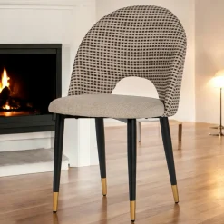 Chaise salle à manger tissu quadrillé taupe (lot de 2) MALMOE