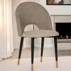 Chaise salle à manger tissu quadrillé taupe (lot de 2) MALMOE
