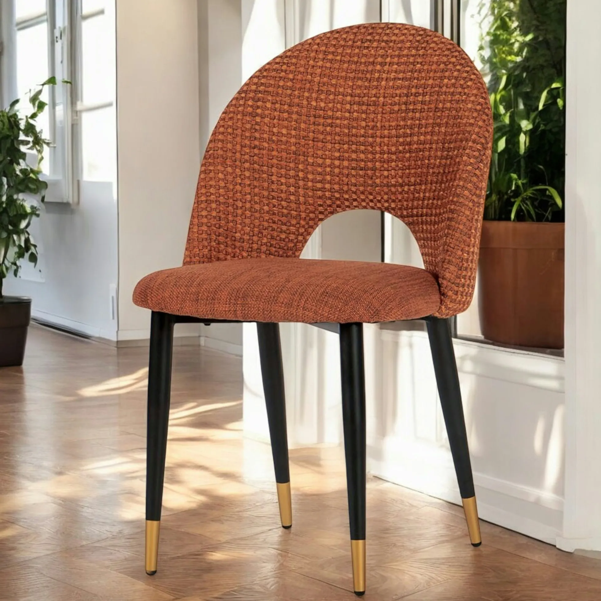 Chaise salle à manger tissu quadrillé rouille (lot de 2) MALMOE