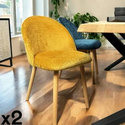 Chaise scandinave en bois et velours moutarde (lot de 2) ETNA