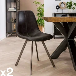Chaise scandinave noire coutures apparentes pieds étoile HELSINKI (lot de 2)