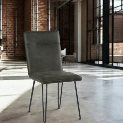 Chaise scandinave tissu gris foncé pieds épingle (lot de 2) KERALA