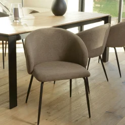 Chaise style cabriolet tissu marron (lot de 2) TIM