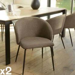 Chaise style cabriolet tissu marron (lot de 2) TIM