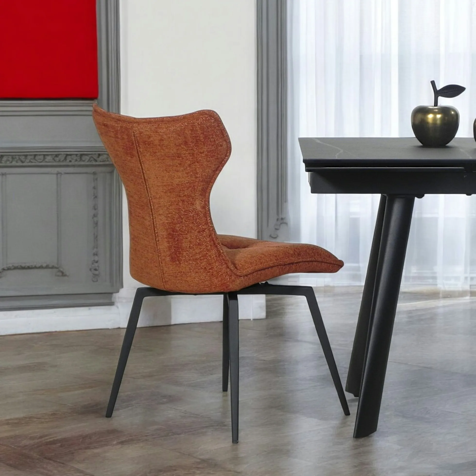 Chaise terracotta pivotante en velours avec passepoil (lot de 2) LOMBARDIE