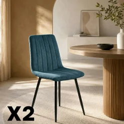 Chaise tissu bleu à coutures verticales (lot de 2) LORA