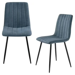 Chaise tissu bleu à coutures verticales (lot de 2) LORA