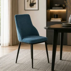 Chaise tissu bleu pieds métal noir (x2) AUREN