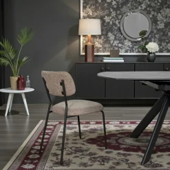 Chaise tissu brun taupe style écolier (lot de 2) MALANG