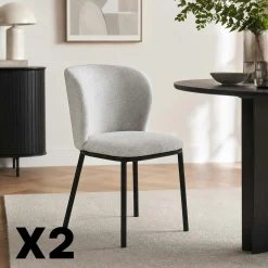Chaise tissu gris clair dossier courbe (x2) AUREN