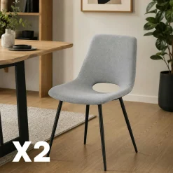 Chaise tissu gris à dossier ouvert (lot de 2) LORA