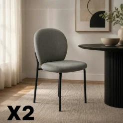 Chaise tissu gris foncé design arrondi (lot de 2) LORA