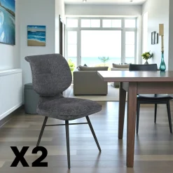 Chaise tissu gris foncé à dossier double (lot de 2) LIGURIE