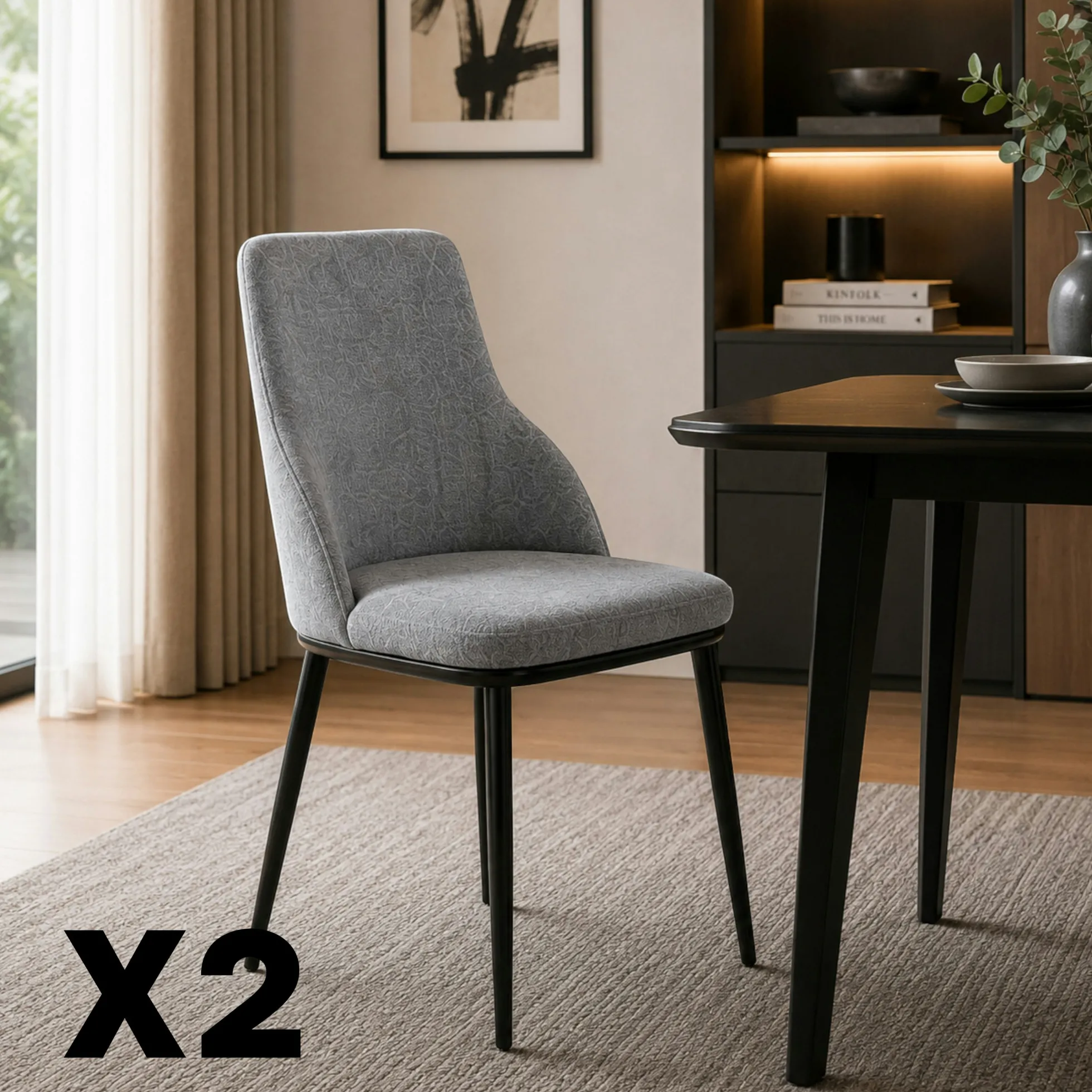 Chaise tissu gris pieds métal noir (x2) AUREN