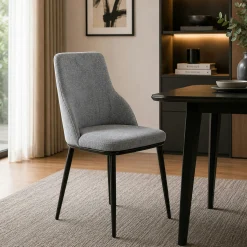 Chaise tissu gris pieds métal noir (x2) AUREN