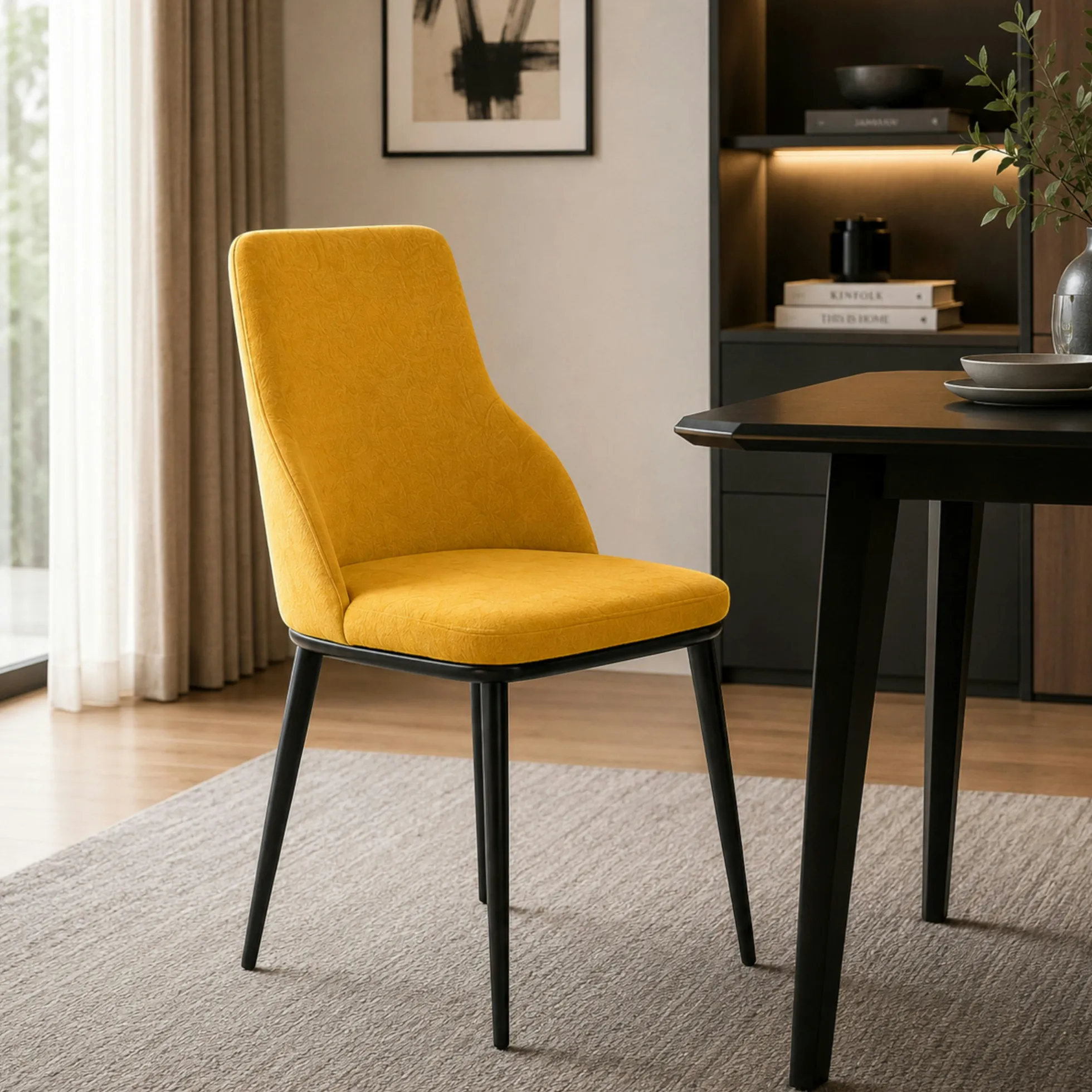 Chaise tissu jaune pieds métal noir (x2) AUREN
