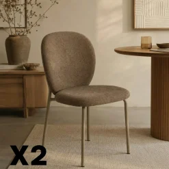 Chaise tissu marron design arrondi (lot de 2) LORA