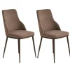 Chaise tissu marron pieds bronze (x2) AUREN