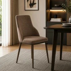 Chaise tissu marron pieds bronze (x2) AUREN