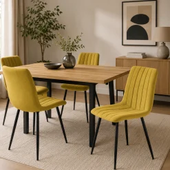Chaise tissu moutarde à coutures verticales (lot de 2) LORA