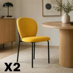 Chaise tissu moutarde design arrondi (lot de 2) LORA