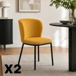 Chaise tissu moutarde dossier courbe (x2) AUREN