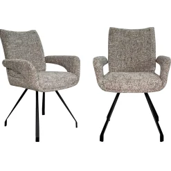 Chaise tissu taupe chiné accoudoirs larges (lot de 2) LIGURIE