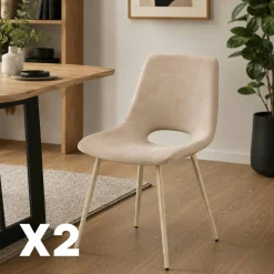 Chaise tissu taupe à dossier ouvert (lot de 2) LORA