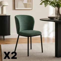 Chaise tissu vert dossier courbe (x2) AUREN