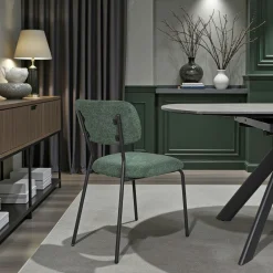 Chaise tissu vert foncé style écolier (lot de 2) MALANG