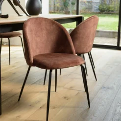 Chaise velours acajou dossier galbé (lot de 2) TIM
