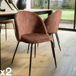Chaise velours acajou dossier galbé (lot de 2) TIM