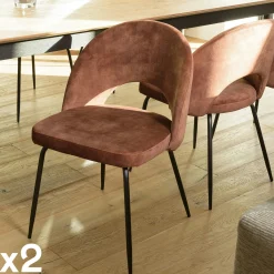 Chaise velours acajou dossier demi-lune (lot de 2) TIM