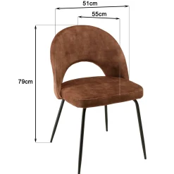 Chaise velours acajou dossier demi-lune (lot de 2) TIM