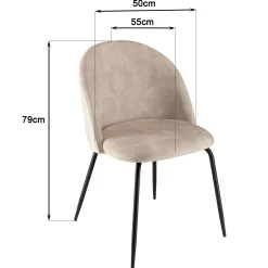 Chaise velours beige dossier galbé (lot de 2) TIM