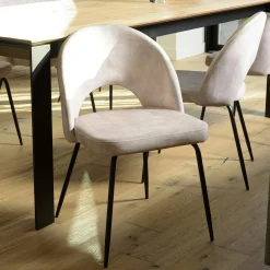 Chaise velours beige dossier demi-lune (lot de 2) TIM