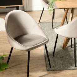 Chaise velours beige TIM (lot de 2)