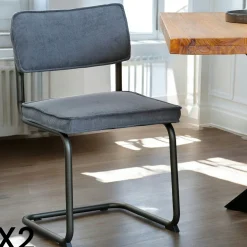 Chaise velours gris piètement luge (lot de 2) MALMOE