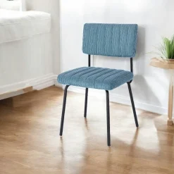 Chaise velours grosses côtes bleu pétrole (lot de 2) IENA