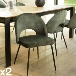 Chaise velours vert dossier demi-lune (lot de 2) TIM