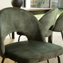 Chaise velours vert dossier demi-lune (lot de 2) TIM