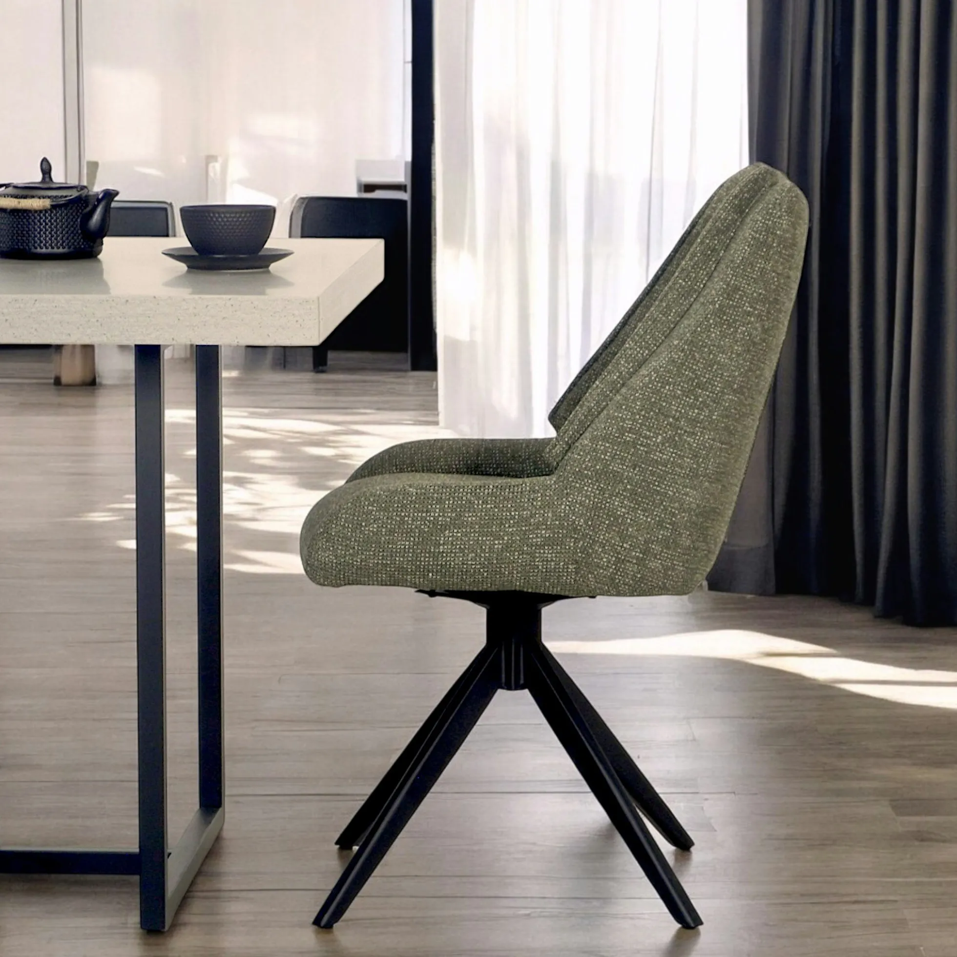 Chaise vert foncé pivotante en velours texturé (lot de 2) IENA