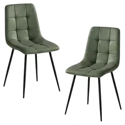 Chaise vert olive motif damier (lot de 2) LORA